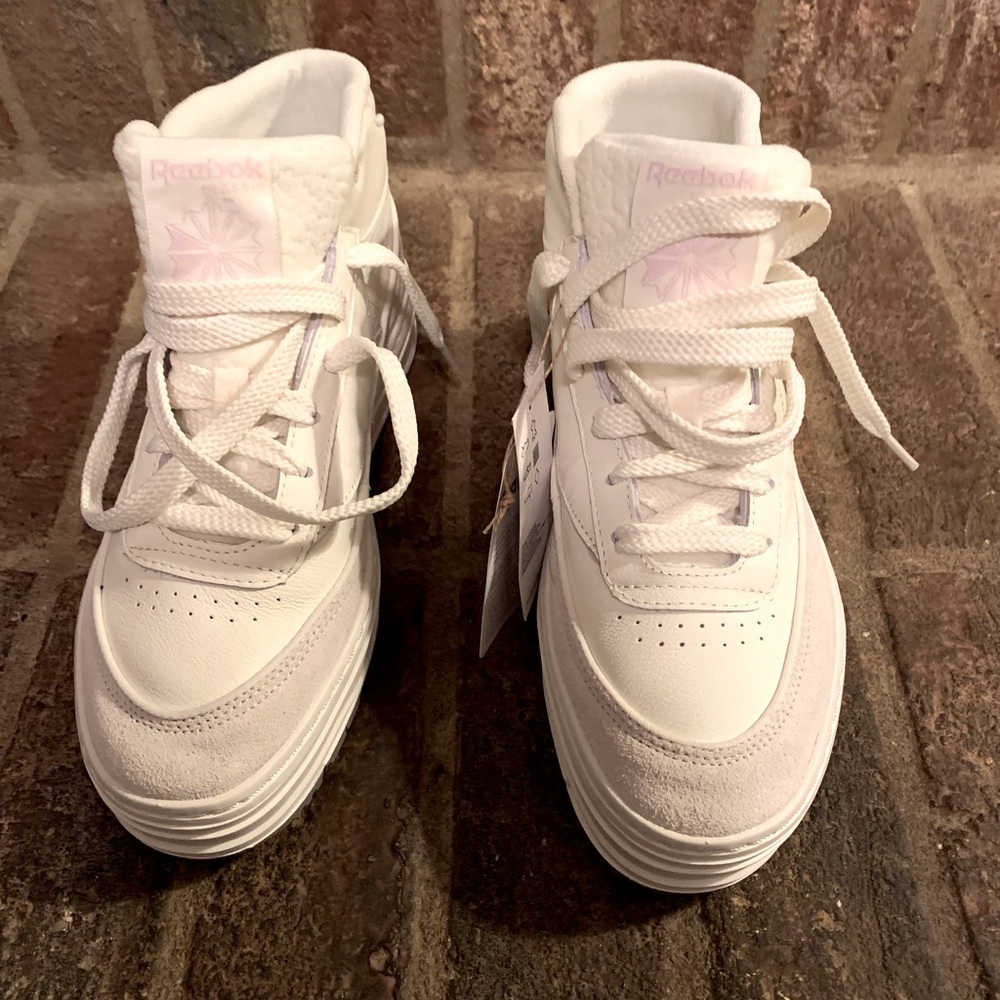 Size 8.5 Reebok Club C Geo Mid, in white leather. Brand New
